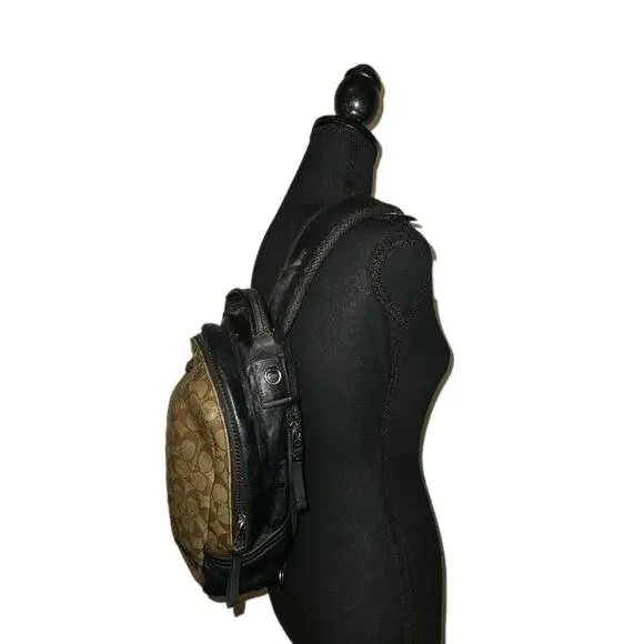 COACH Edge Backpack In Signature Canvas C Tan Leather Unisex Crossbody 13x10x3.5 - Picture 10 of 16